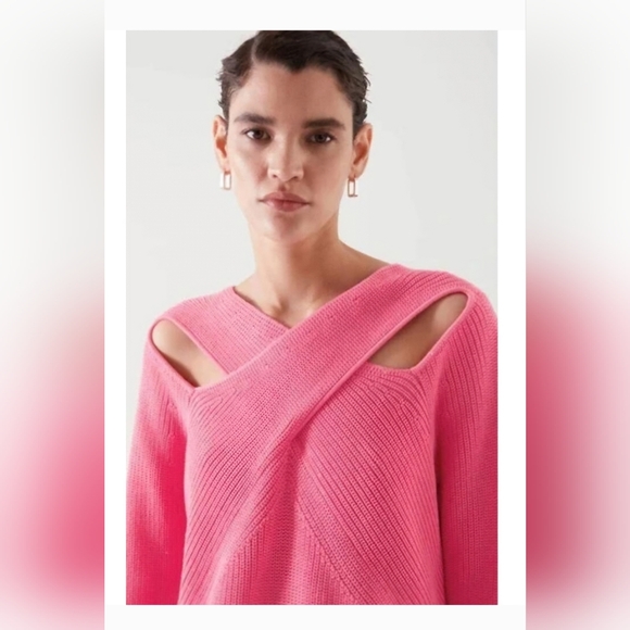 COS Criss Cross Cut Out Jumper Sweater Fisherman 100% Cotton Chunky Knit Medium - Picture 2 of 10